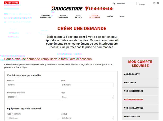 Page créer une demande